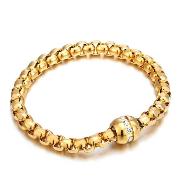 NWT Statement Bracelet 18K Gold Plated Chunky Link With Barrel CZ Magnetic Clasp - Picture 7 of 9